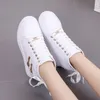 Женщины Кроссовки Кожа Увеличение Высота Повседневная Обувь Белый Высокий Верхний Платформа Обуви Кружева Досуг Обувь Zip Zapatos Mujer 8844N