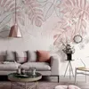 Wallpapers Po Wallpaper Nordic Ins Hand-painted Pink Tropical Plants Leaves Indoor Living Room Background Wall Mural Papel De Parede 3D