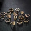 15 sztuk / paczka Antique Midi Palcowy pierścień Zestaw Dla Kobiet Czeski Złoty Kolor Kamień Vintage Punk Pierścionki Moda Party Boho Biżuteria Prezenty X0715