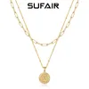 Chains Sufair Vintage Multi Layered Necklace For Women 14K Gold Filled Paperclip Chain Initial Pendant Coin Bohemia Jewelry