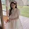 Koreanska Chic Puff Sleeve Kvinnor Klä Sweet Peter Pan Collar Vestidos Femme Causal Folds High Waist A-Line Dresses 6H659 210603