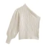 Ощущение дизайна асимметричное, одностороннее плечо короткий свитер, все матч, тонкий и тонкий сплошной цвет пуловер 211103