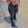 Plus Size Low Rise Hollow Out Sexy Lace Up Black Stacked Jean Slim Ripped Skinny Denim Melody Pants Street Slit Trousers 210809
