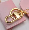 Designer Unisex Letter Wallet Keychain Keyring Fashion Purse Pendant Car Chain Charm Pink Flower Mini Bag Trinket Gifts Accessories