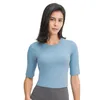 L-021 trajes de yoga sport top mujer slim fit running fitness manga corta tops entrenamiento de secado rápido ropa de ejercicio color sólido entrenamiento gimnasio camiseta