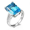Wedding Rings Sea Blue Crystal Men's Stone Ring Classic Nature Topaz Smycken Gåva för fest Marry 6 7 8 9 10 Storlek