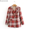 Frauen Retro Preppy Style Rote Muster Revers Blazer Plaid Blazer Frauen Blazer Frau Jacke Anzug Mädchen Büro Dame