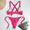 Colysmo sexig mikro bikini topp thong set eyelet rems bröst båge baddräkt kvinnor baddräkt brasilianska Biquini 210527