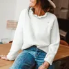Women's Sweaters Autumn Winter Warm Elegant Ruffles Neck Button Sweater Women Fashion Solid Knitted Loose Top Casual Long Sleeve Pullover