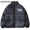 Gonthwid graffiti bläcktie färgämne print bomull vadderad puffer parka jackor streetwear hip hop vinter casual punk rock parkas hipster 211124