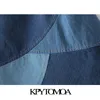 KPYTOMOA Kadınlar Chic Moda Patchwork Denim Mini Etek Vintage Yüksek Wasit Yan Fermuar Kadın Etekler Rahat Faldas Mujer 210309