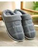 Home Men Slippers Winter Big Size 45-50 Gingham Warm Fur Slipper for male Antiskid Suede Short Plush House shoes