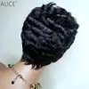 Black Pixie Cut Bob Кудрявые человеческие парики волос Джерри вьющиеся короткие бразильские кружевные фронтальный парик для американских женщин