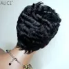 Black Pixie Cut Bob Curly Human Human Human Wigs Jerry Curta Brazilian Brazilian Lace Wig Frontal para Mulheres Americanas