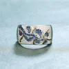 Кластерные кольца винтажные женские маленькие кристально -синий кольцо серебряный цвет свадьба для женщин очаровывать свадебные ветви обручание