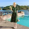 Abiti in chiffon di moda coreana estiva Donna Manica corta Office Lady Bodycon Plus Size Fodero verde Vintage 210531