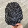 20MM Bouclés Cheveux Humains Toupet Pleine Machine Injecté Technique Hommes Perruque Mince Peau Base Système De Remplacement # 1B Couleur 8x10 pouces