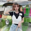 Women's T-Shirt Two-piece Chiffon Shirt Lace Top Micro-transparent Mesh Woven Strap Summer Tshirt