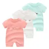 새로운 여름 아기 rompers 디자이너 유아 소녀와 소년 O 넥 짧은 소매 Romper 고품질 코튼 귀여운 3 색 Babys Jumpsuit