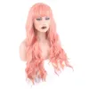 Bangs Pink Pink Wig 32インチPerruques de Cheveux humensy yn118を持つ80cmの波状のコスプレ合成ヘアウィッグ