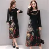 Robes décontractées grande taille femmes robe printemps et automne femme style chinois imprimé floral longue fente grand cheongsam J669