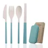 Wheat Straw Tableware Set Portable Folding Tablewares Cutlery Knife Fork Spoon Chopsticks Detachable With Storage Box RRB13166