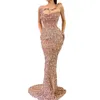 Diamond Crystal Mermaid Prom Dresses Pärlade en axelkvällsklänningar Party Dress Special Occassion Robe de Soire