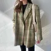 Bella Philosophy Frauen Frühling Zweireiher Karierten Blazer Vintage Weibliche Taschen Plaid Anzüge Jacke Casual Straße Outwears X0721