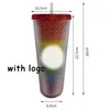 Mugs 710ml Diamond Straw Cup Durian With Lid Logo ABS Material Double-Layer Reusable Tumbler Coffee Mug213i