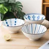 파란색과 흰색 도자기라면 그릇 큰 일본 수프 그릇 포 우동 소바 아시아 국수 꽃 물고기 파도 디자인 34 온스