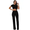 Women's Swimwear Cross-Border Supply 2021 Fashion Leisure Suit, Female Europe Ultra-Stretch Cotton Sunken Stripe Wide Leg Pants Two-Piece Se