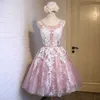 Sexy Open Back Pink And White Lace Homecoming Dresses Knee Length Short Light Pink Tulle Prom Dress Sleeveless A Line Cocktail Party Wear 2022