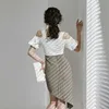 Нерегулярное сексуальное крепкое платье корейские дамы лето белый с плечо мини ночной клуб вечеринки пэчворное платье для женщин 210602