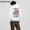 Gonthwid Chinese Stone Lion Print Fleece Kapuzenpullover Hoodies Mode Hip Hop Pullover Streetwear Hoodie Casual Tops 201128