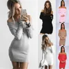 Elegante Sólida Nova Moda Camisola Vestido Mulheres Slash Decote Long Tricot Pullovers Harajuku Casual Sexy Computer Tricodado Vestidos Y1006