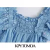 kpytomoa 여자 달콤한 패션 컷 워크 자수 자수 자른 블라우스 빈티지 백 탄성 주름 여자 셔츠 blusas 세련된 탑 210226