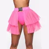 Saias Mulheres Curta Dupla Camada Malha Fivela Mini Saia Puff Casual Tutu Vestido de Baile Cor Sólida Jupe Femme