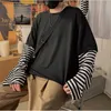 Långärmad Fake Two-Piece T Shirt Striped Big Skjortor Män Kläder Män Mode Stora Tees Kläder Tshirt 210722