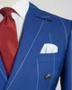 Blue Stripe Mens Tuxedos Peaked Lapel Groom Double Breasted Wedding Blazer Suits Formal Prom Party Pants Coat(Jacket+Pants)