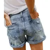 Women's Shorts Fashion 2021 Zomer Dames Casual Blauw Faded Vrouwelijke Zakken Rollow Manchet Ripped Plus Size Denim