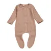 Niemowlę Baby Solid Jumpsuit Paski Knit Onesies Kids Designes Ubrania Chłopcy Plaid Kieszonkowy Bawełniany Kombinezon Toddler Stroje 410 U2