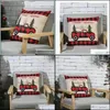 Beddengoed levert textiel home gardessenchristmas decoraties ers buffalo plaid sierkussen kussen kerstboom rode vrachtwagen kussen er Zze8942