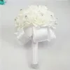 Blanc Ivory Bridesmaid Mariage Décoration Fleurs de mousse Rose Bouquet de mariée Satin blanc romantique