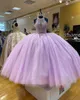 2021 Oszałamiająca Suknia Balowa Quinceanera Sukienki Lilac Halter Top Sparkly Zroszony Kryształowy Bling Tulle Vestidos de Prom Sweet 15 16 Dress Girls Lon