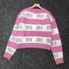 Diseñador 2021 Suéteres de mujer a rayas rosa / azul Carta bordada Mohair Suéter para mujeres Diseñador Mangas largas Jerseys 2PQL