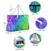 Shopping Bags Carry Bag For Travel Beach Shopping Rope Handle Women Reusable Cute Bags For Girls Rainbow Snake Skin Print Colorful2787