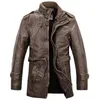 Mäns Jackor Partihandel - PU Läder Jacka Män Lång ull Stand Krage Coats Motocycle Overcoat Trench Parka Jaqueta de Couro1