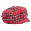 Spring Autumn Plaid Cotton Octagonal Hat Fashion Women Unisex Painter Dome Newsboy Cap Casual Lady's Beret Red Navy Blue Wholesale