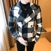 Herenwollen Mengsels 2021 Merk Kleding Mannen Hoge Kwaliteit Leisure Plaid Wollen Doek Jas / Mannelijke Slanke Fit Winter Houd Warme Jassen