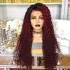 360 Peluca Frontal de encaje Parte lateral Ombre Rojo / Rubio Pelucas sintéticas rizadas rizadas con cabello de bebé para mujeres negras 250 Densidad